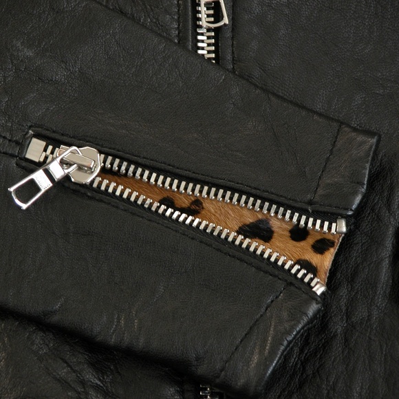 TOPMAN Men’s Leather Biker Jacket with Leopard Collar Mens M Motorcycle - Picture 4 of 10